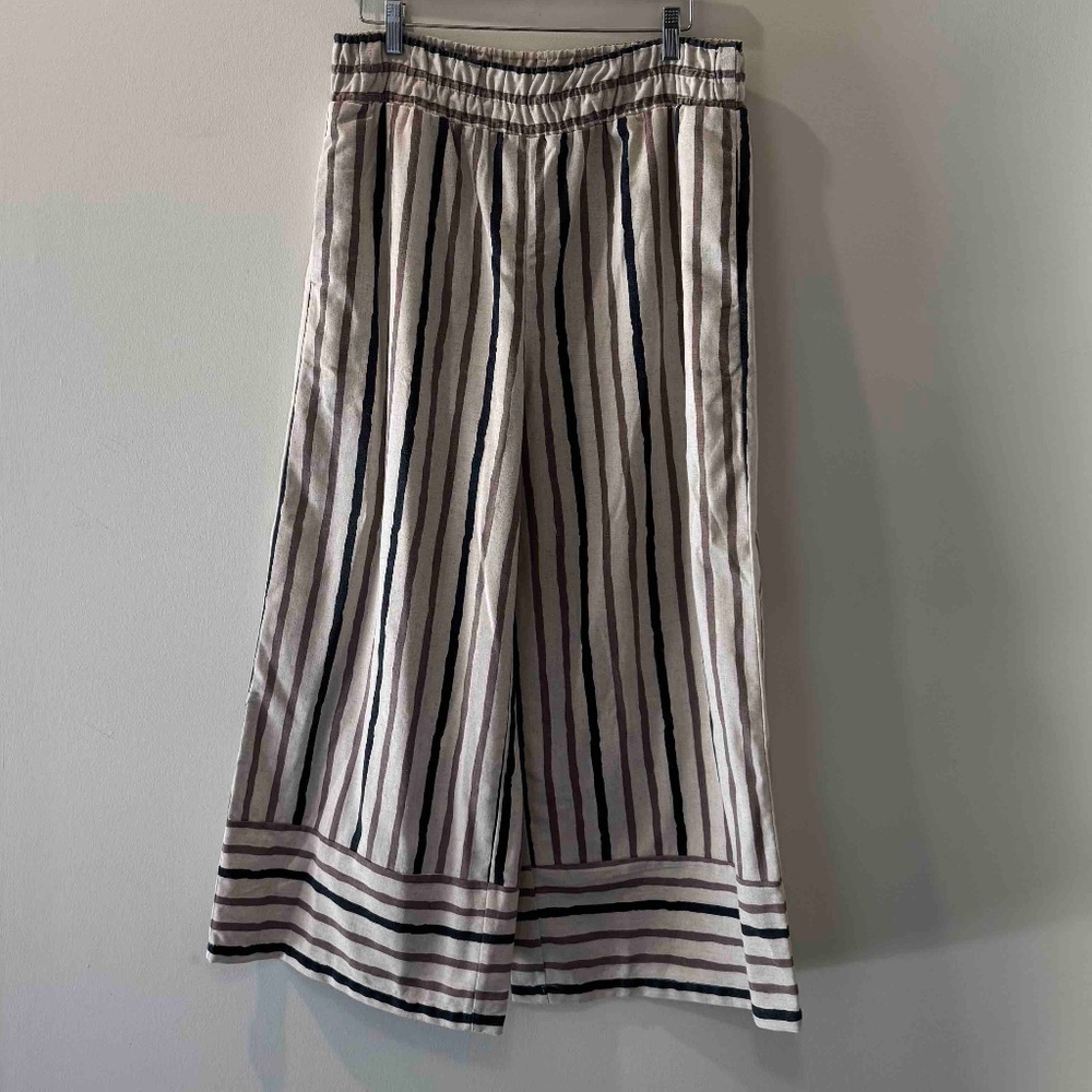 Jodifl wide leg stripe Linen blend Pants Large